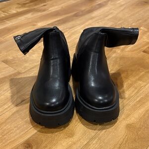 Black Platform Chelsea Booties with Lug Sole